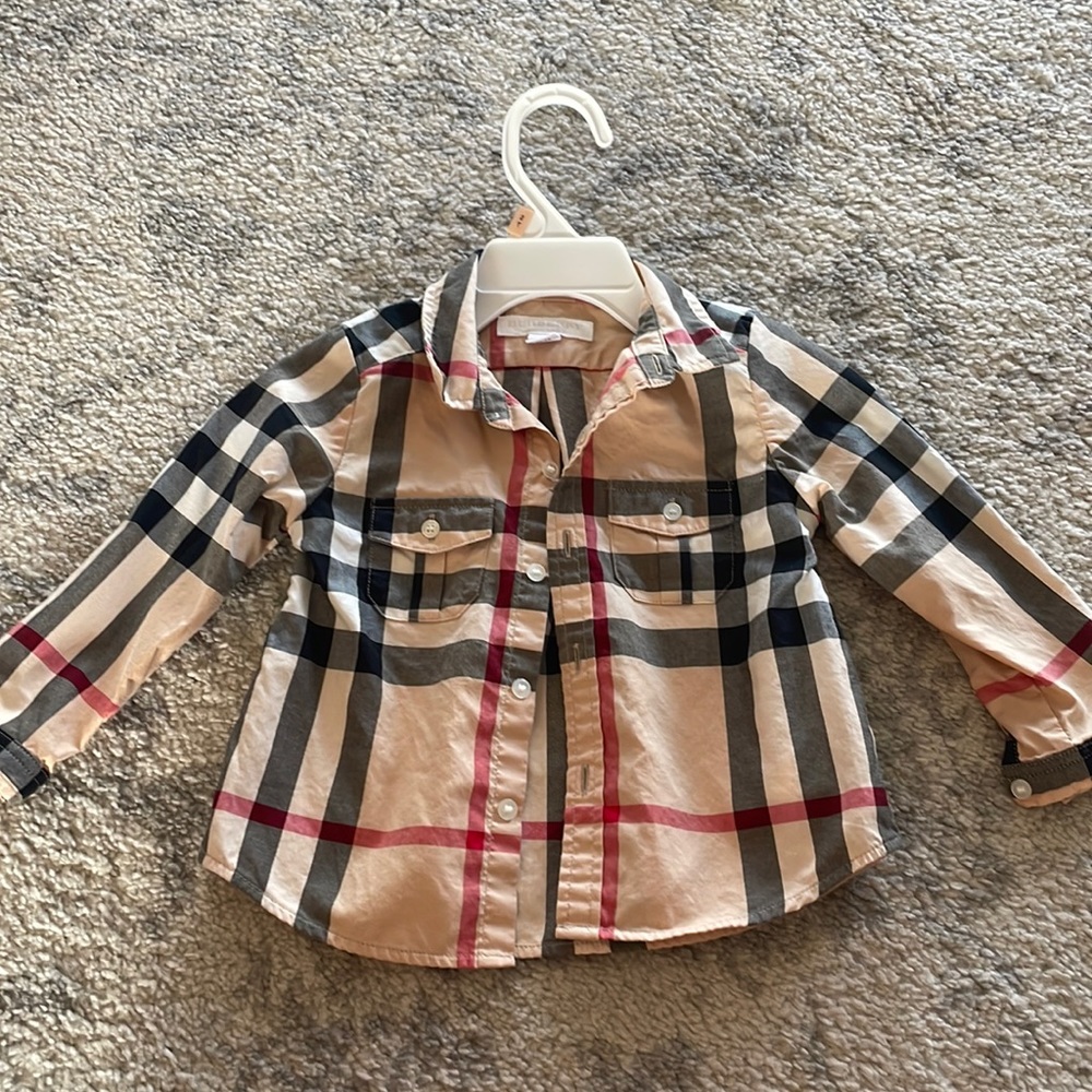 Classic Burberry Print Children 12M button down long sleeve shirt